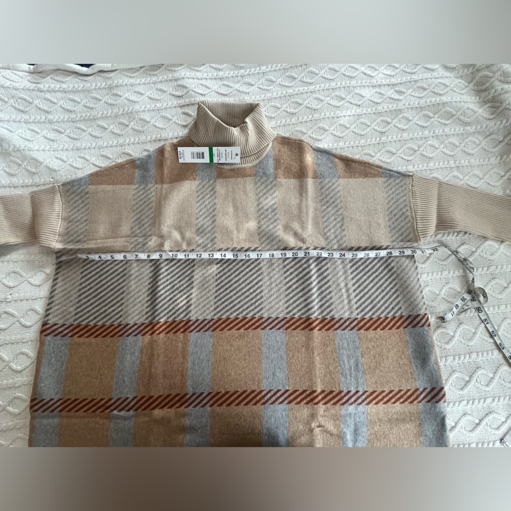 Joseph A. Plaid Turtleneck Oversized Poncho Designer Sweater Size Large - Picture 14 of 15